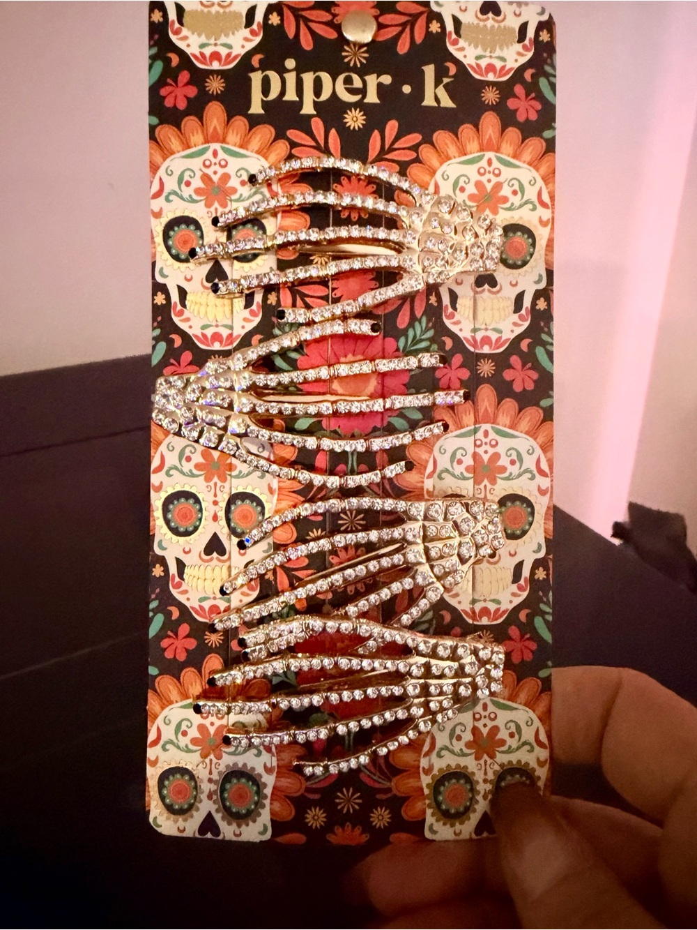 Piper K Rhinestone Skeleton Hand Hair clips NEW